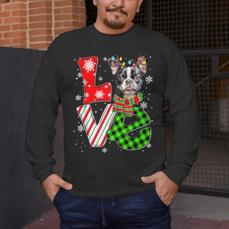 Boston Terrier Christmas Tree Lights Santa Dog Xmas For Men Women Kids Men's Long Sleeve T-Shirt, funny design