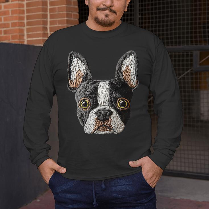 Boston Terrier Cute Puppy Face Dog Lover Pet Owner Men's Long Sleeve T-Shirt, funny design