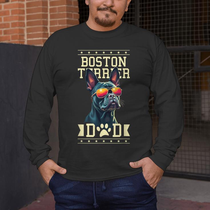 Boston Terrier Dad Boston Bull Bostie Dog Men's Long Sleeve T-Shirt, funny design