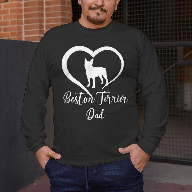 Boston Terrier Dad Cute Boston Terrier Silhouette Heart Men's Long Sleeve T-Shirt, funny design