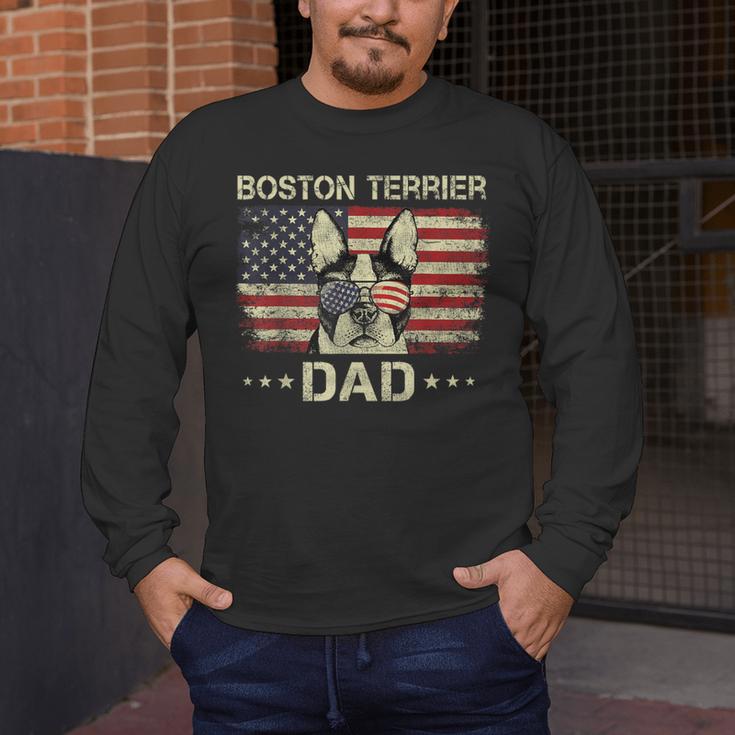 Boston Terrier Dad Dog Lovers American Flag 4th Of July For Women Men Men's Long Sleeve T-Shirt, funny design