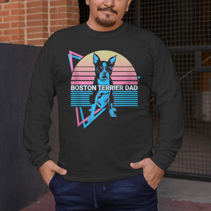 Boston Terrier Dad Retro Men's Long Sleeve T-Shirt, funny design