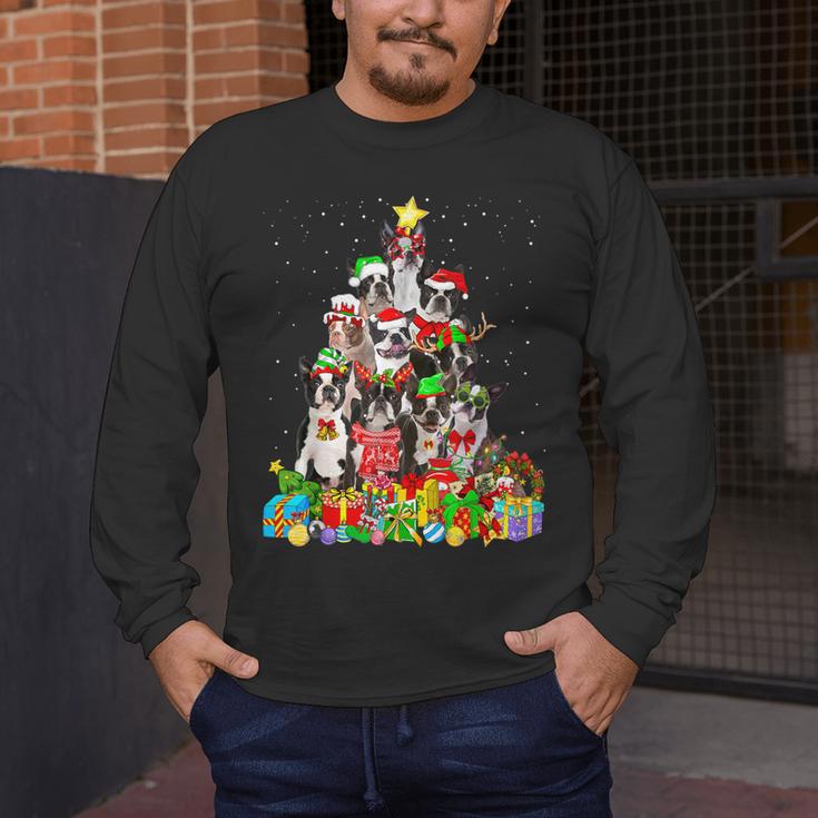 Boston Terrier Dog Christmas Tree Lights Xmas Pajama For Men Women Kids Men's Long Sleeve T-Shirt, funny design