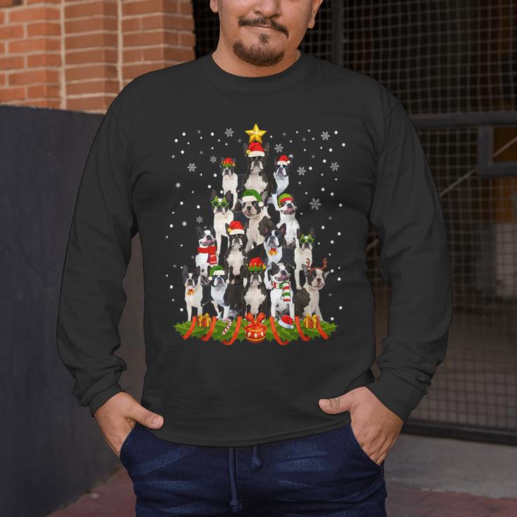 Boston Terrier Dog Christmas Tree Santa Hat Xmas Pajama Men Women Kids Men's Long Sleeve T-Shirt, funny design