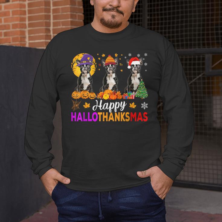Boston Terrier Dog Halloween Christmas Hallothanksmas Men Women Kids Men's Long Sleeve T-Shirt, funny design