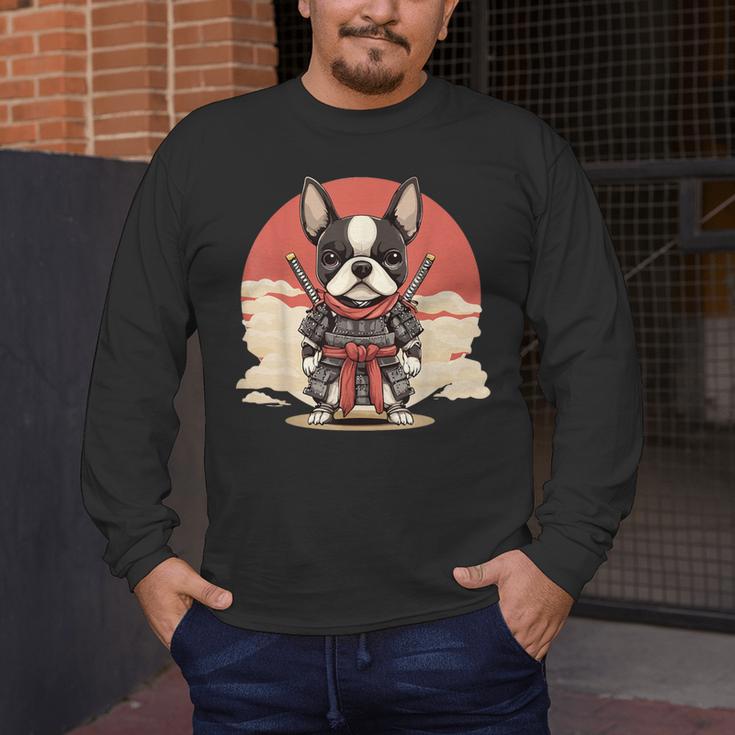 Boston Terrier Dog Japanese Style Samurai Dogs Men's Long Sleeve T-Shirt, funny design