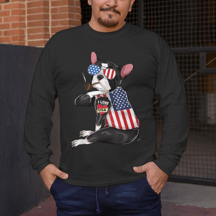 Boston Terrier Dog Merica 4th Of July Usa American Flag Men Men's Long Sleeve T-Shirt, funny design