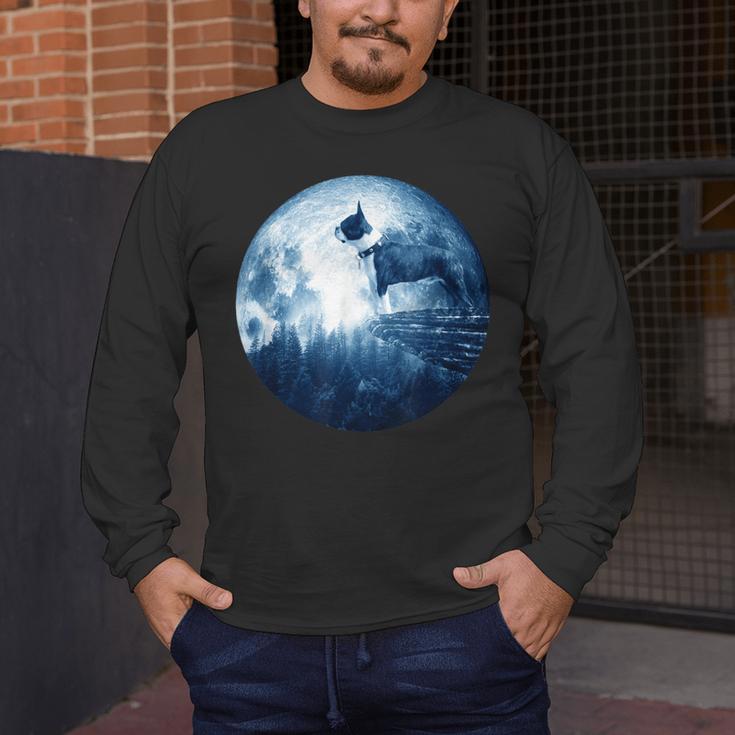 Boston Terrier Dog Moon Dog Mom Dad Women Men Dog Lovers Men's Long Sleeve T-Shirt, funny design