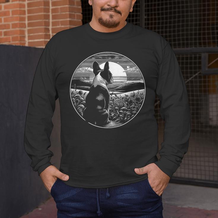 Boston Terrier Dog Nature Scene Graphic Art Men Women Girls Kids Men's Long Sleeve T-Shirt, funny design