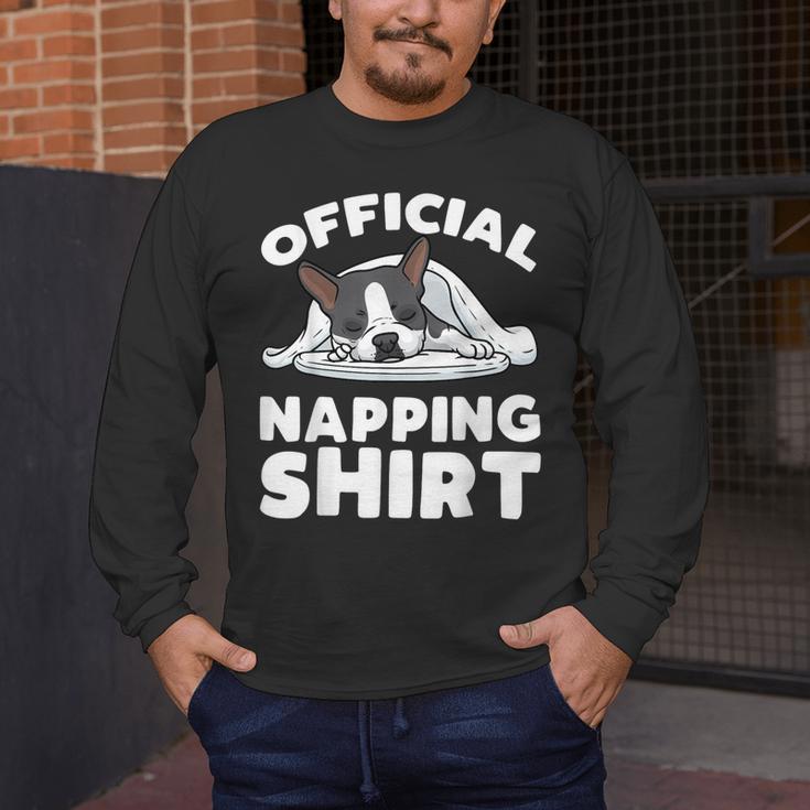 Boston Terrier Dog Official Sleeping Shirt Men Women Kids Men's Long Sleeve T-Shirt, funny design