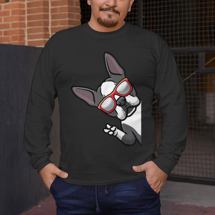 Boston Terrier Dog From Side Boston Bull Men's Long Sleeve T-Shirt, funny design