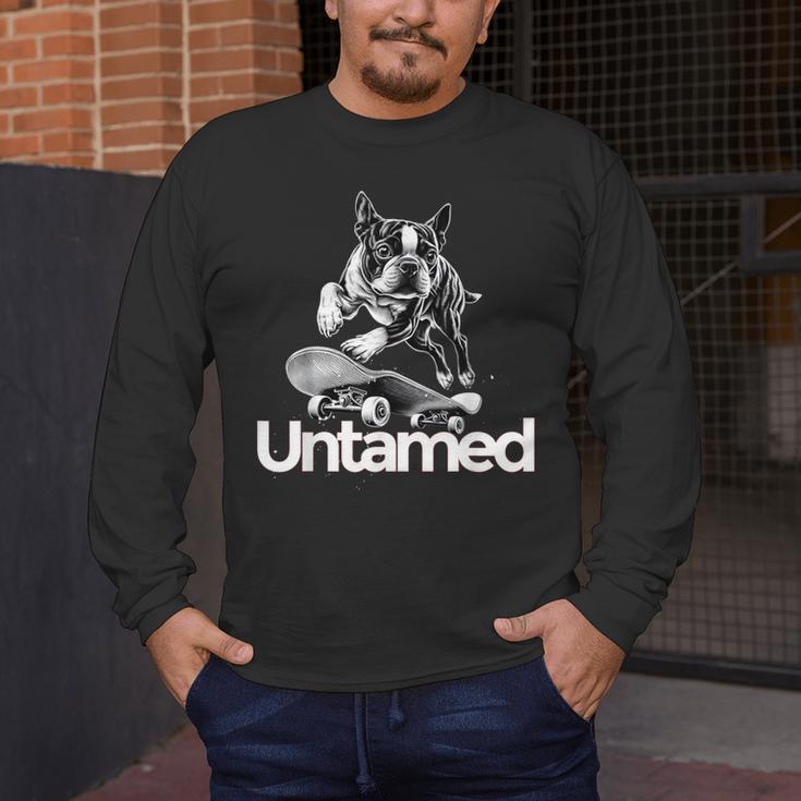 Boston Terrier Dog Untamed For Men Women Men's Long Sleeve T-Shirt, funny design