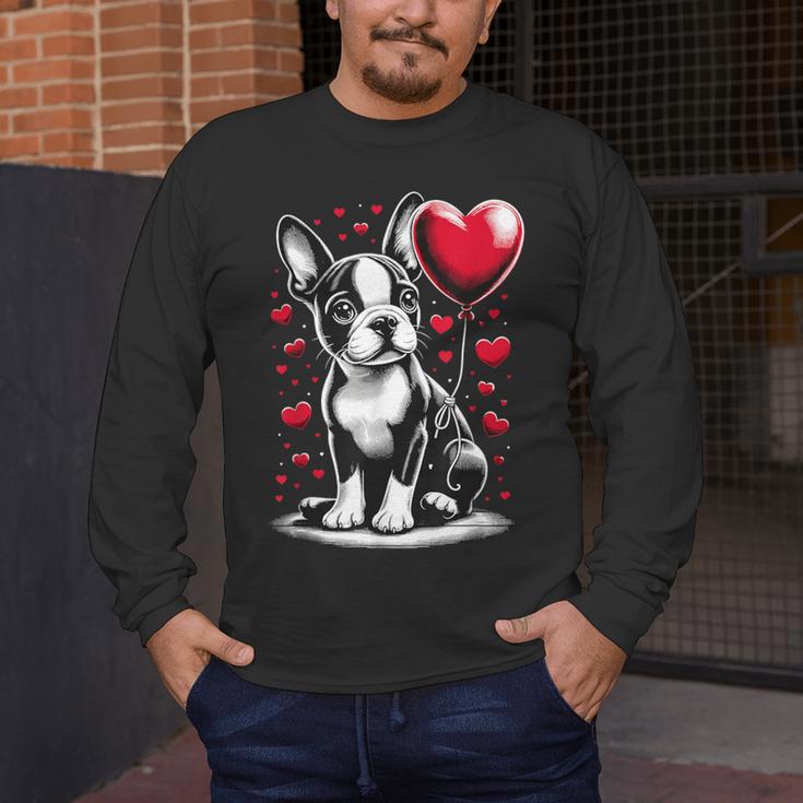 Boston Terrier Dog Valentine's Day Dog Owner Men's Long Sleeve T-Shirt, funny design