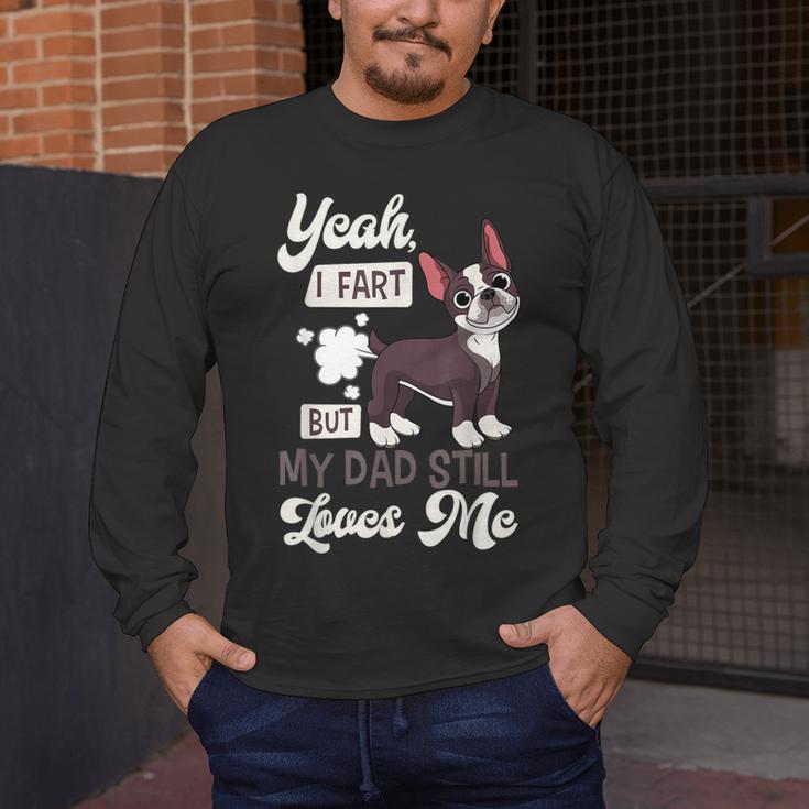 Boston Terrier Fart American Gentleman Non-Sporting Dog Men's Long Sleeve T-Shirt, funny design