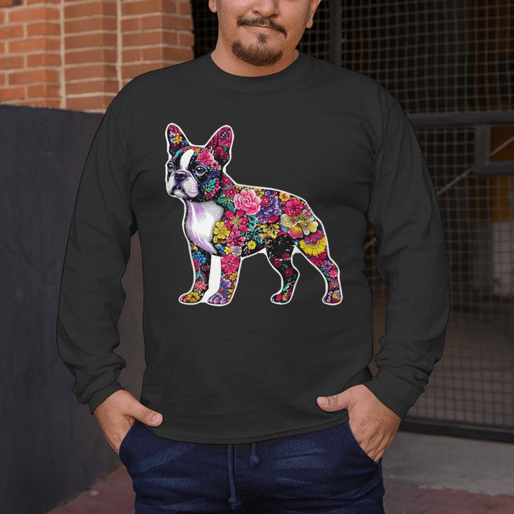 Boston Terrier Floral Dog Lover Vintage Distressed For Men Women Kids Men's Long Sleeve T-Shirt, funny design