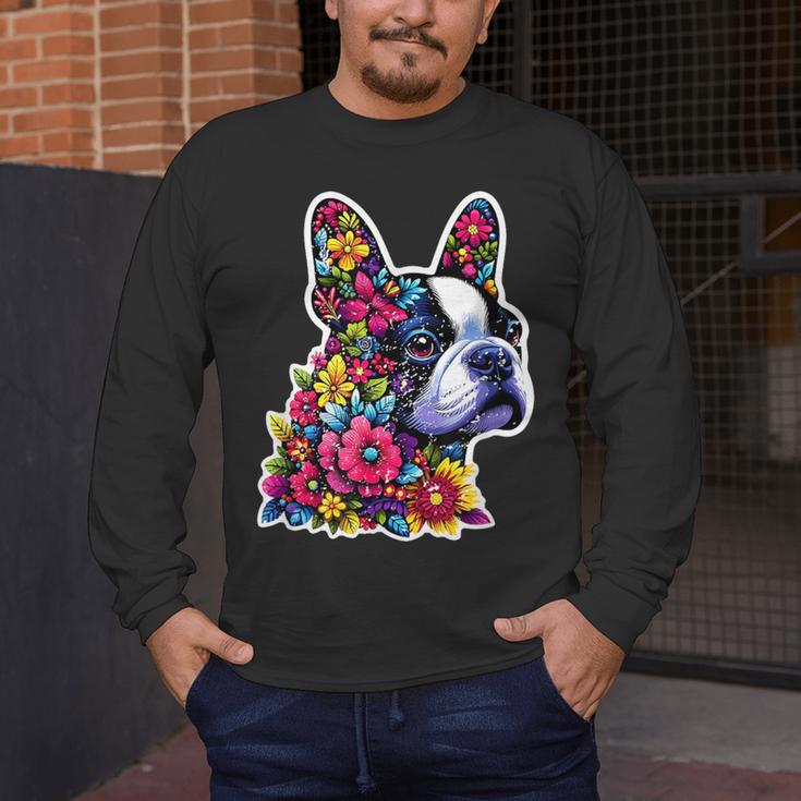 Boston Terrier Floral Vintage Dog Mom Distressed Men Women Kids Men's Long Sleeve T-Shirt, funny design