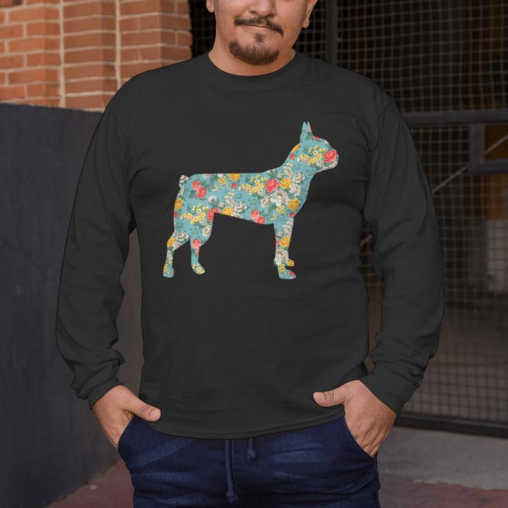 Boston Terrier Flower Silhouette Floral Dog Men Women Girls Kids Men's Long Sleeve T-Shirt, funny design