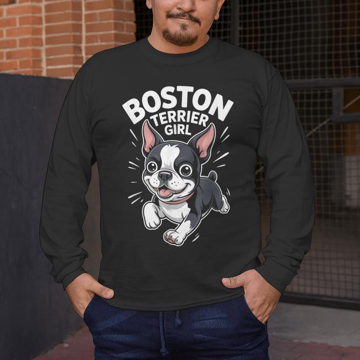 Boston Terrier Girl Cute Cartoon For Dog Owners Pet Terrier Men's Long Sleeve T-Shirt, funny design