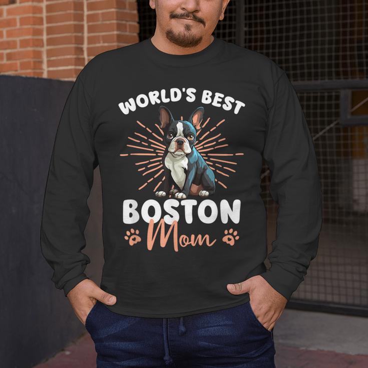Boston Terrier Groovy World's Best Boston Mom Men's Long Sleeve T-Shirt, funny design