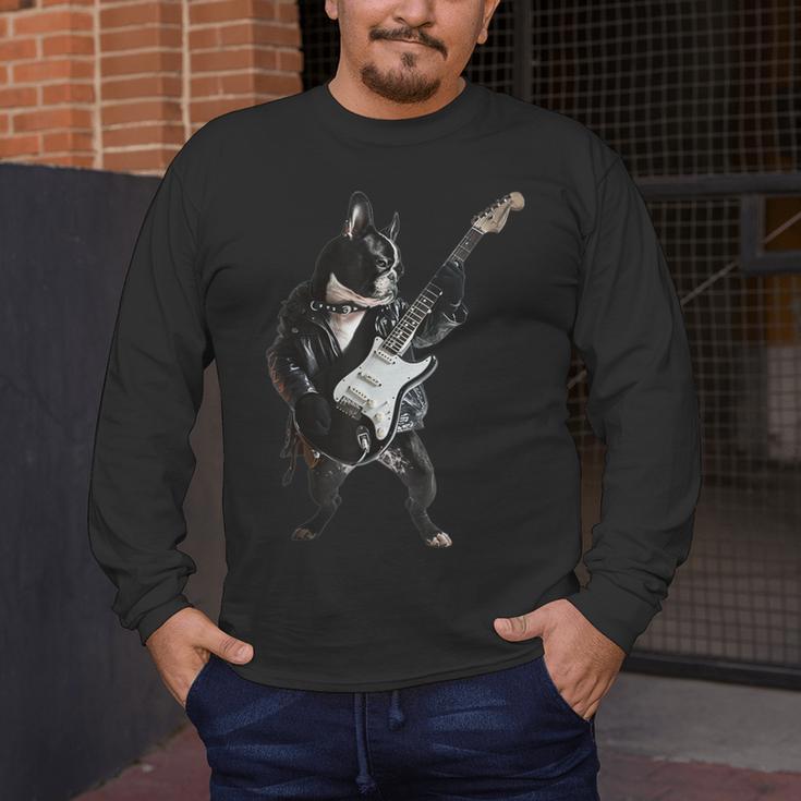 Boston Terrier Guitar Men's Long Sleeve T-Shirt, funny design