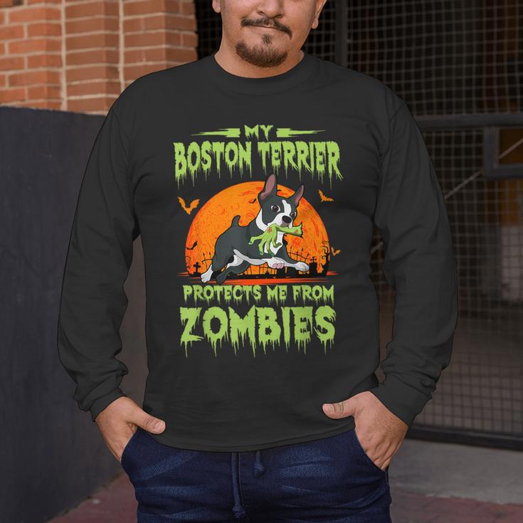 Boston Terrier Halloween Zombie American Gentleman Dog Lover Men's Long Sleeve T-Shirt, funny design