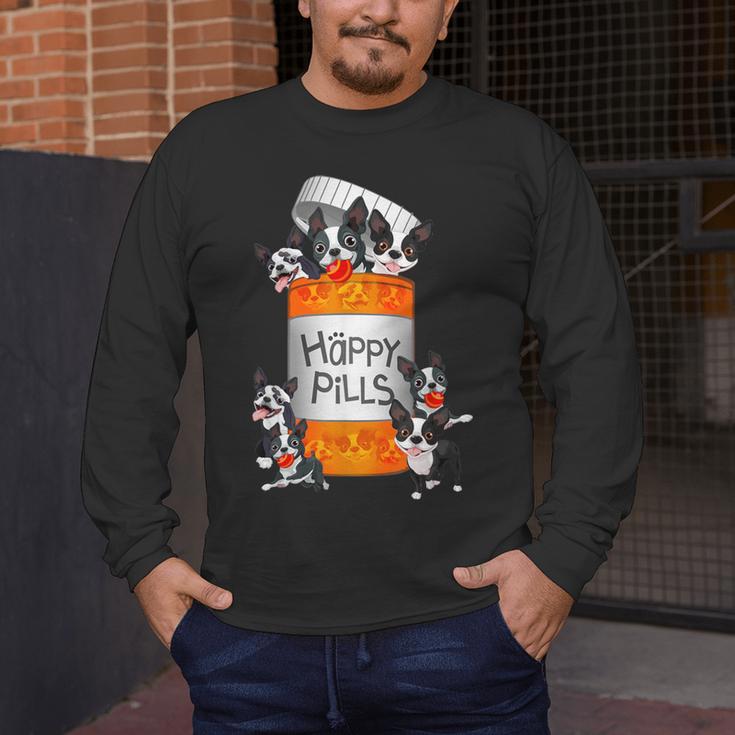 Boston Terrier Happy Pills T-Shirt Men's Long Sleeve T-Shirt, funny design