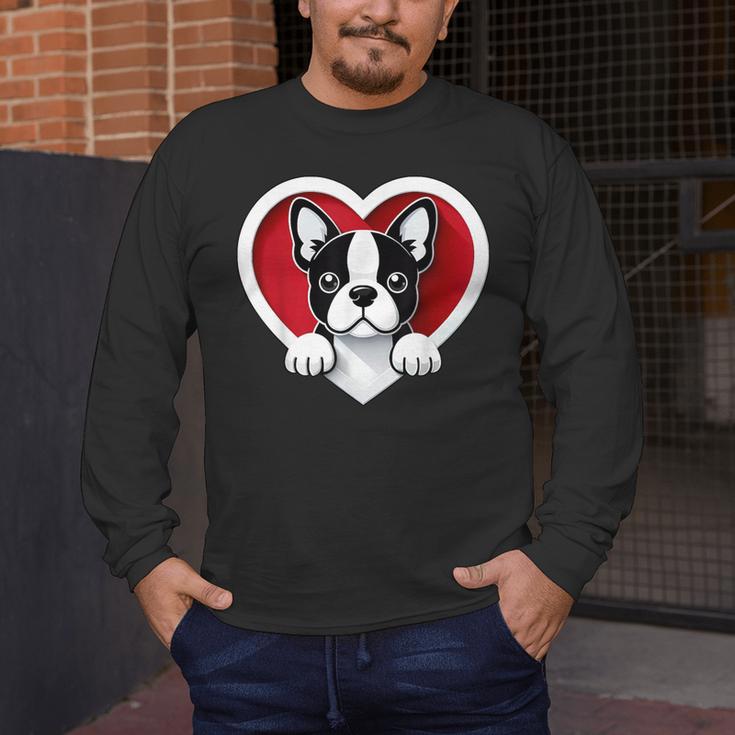 Boston Terrier Heart Cute Puppy Lover Or Dog Owner Men's Long Sleeve T-Shirt, funny design