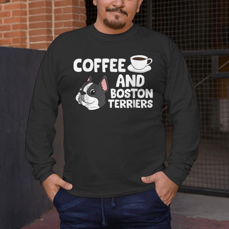 Boston Terrier Lover Coffee And Boston Terriers Men's Long Sleeve T-Shirt, funny design