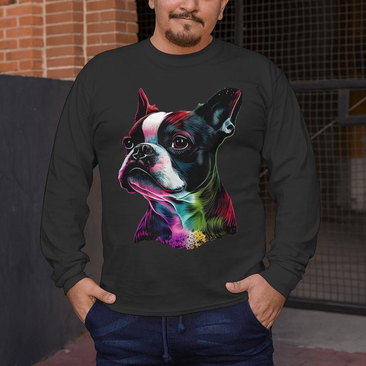 Boston Terrier Lovers Colorful Pop Art Boston Terrier Men's Long Sleeve T-Shirt, funny design