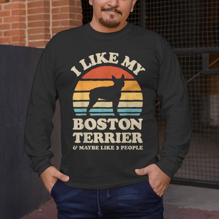 I Like My Boston Terrier And Maybe Like 3 People Dog Lover Men's Long Sleeve T-Shirt, funny design