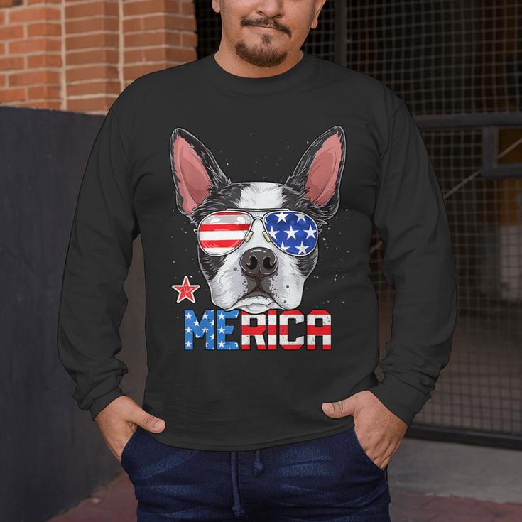 Boston Terrier Merica 4th Of July T Shirt Men Boys Dog Puppy Men's Long Sleeve T-Shirt, funny design