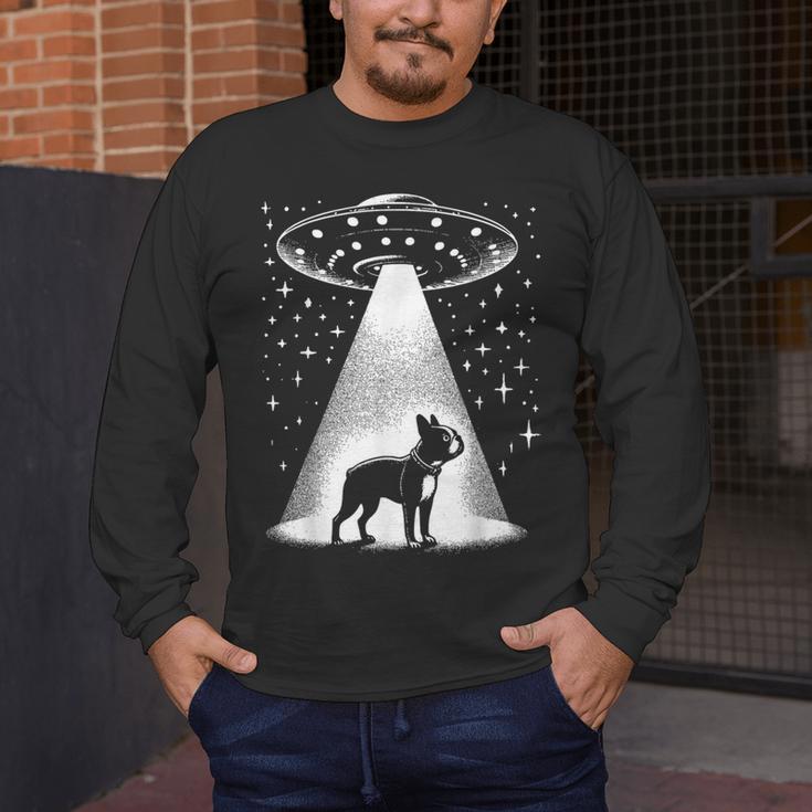 Boston Terrier Mom Dad Dog Alien UFO For Men Women Men's Long Sleeve T-Shirt, funny design