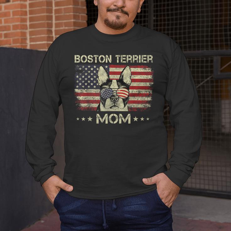 Boston Terrier Mom Dog Lovers American Flag 4th Of July Men's Long Sleeve T-Shirt, funny design