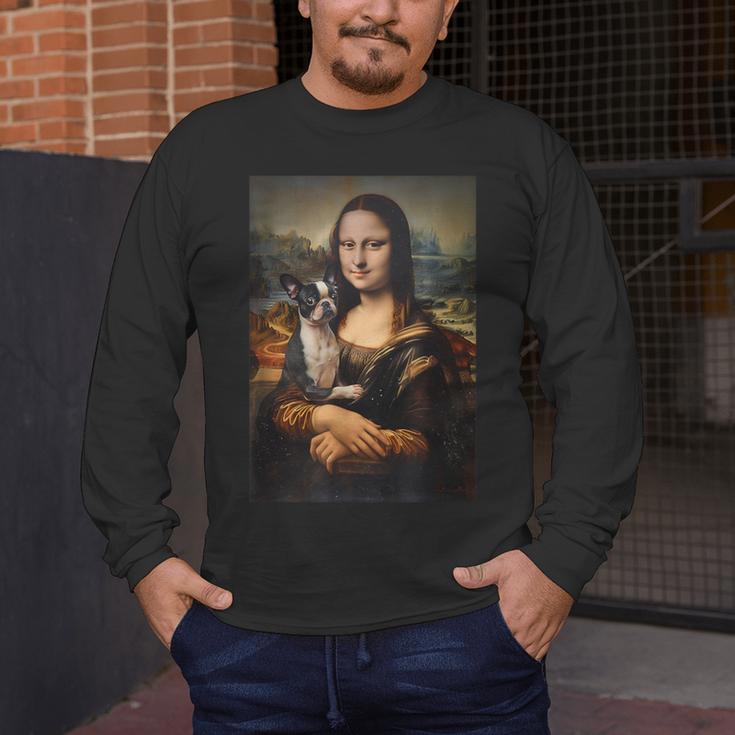 Boston Terrier Mona Lisa Painting Art Dog Mom Dad For Men Women Kids Men's Long Sleeve T-Shirt, funny design