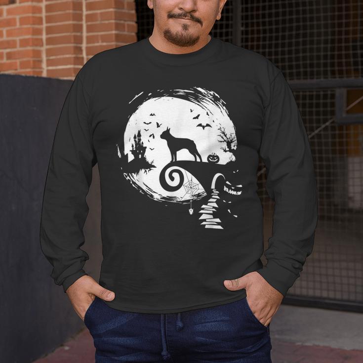 Boston Terrier And Moon Halloween Costume Dog Lover Men's Long Sleeve T-Shirt, funny design