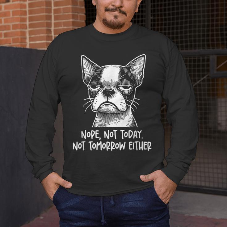 Boston Terrier Nope Not Today Not Tomorrow Either Sarcastic Men's Long Sleeve T-Shirt, funny design