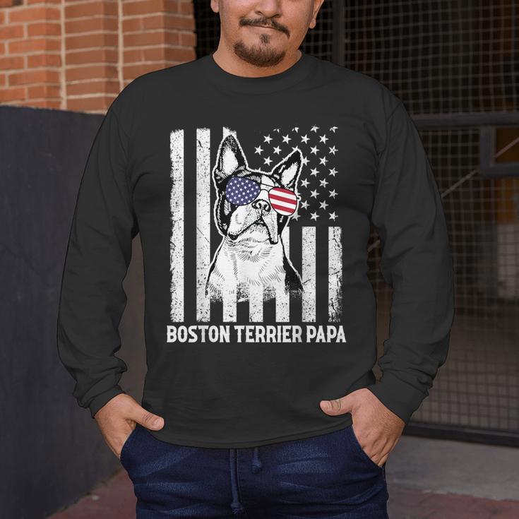Boston Terrier Papa Cool Dog Lover USA American Flag Men Women Men's Long Sleeve T-Shirt, funny design