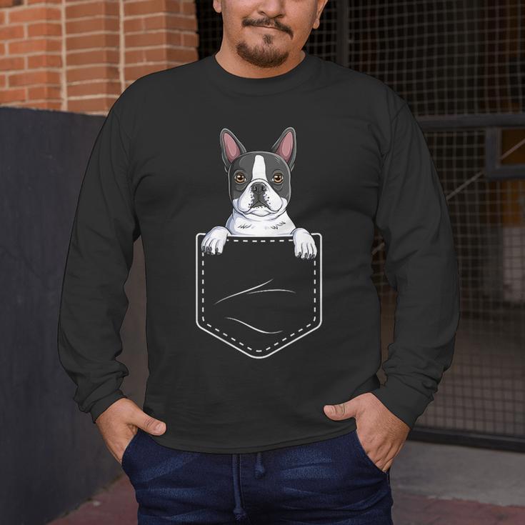 Boston Terrier In The Pocket Cute Boston Terrier Dog Lovers For Men Women Girls Kids Men's Long Sleeve T-Shirt, funny design