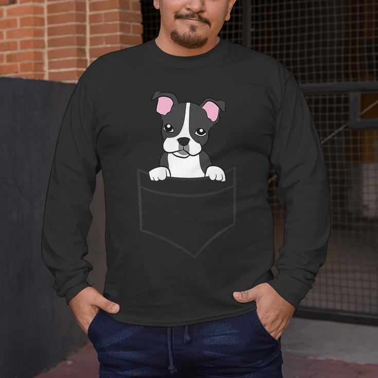Boston Terrier In The Pocket Cute Pocket Boston Terrier Men's Long Sleeve T-Shirt, funny design