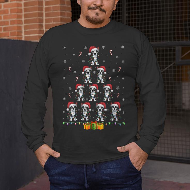 Boston Terrier Santa Hat Xmas Light Men Women Christmas Tree Men's Long Sleeve T-Shirt, funny design
