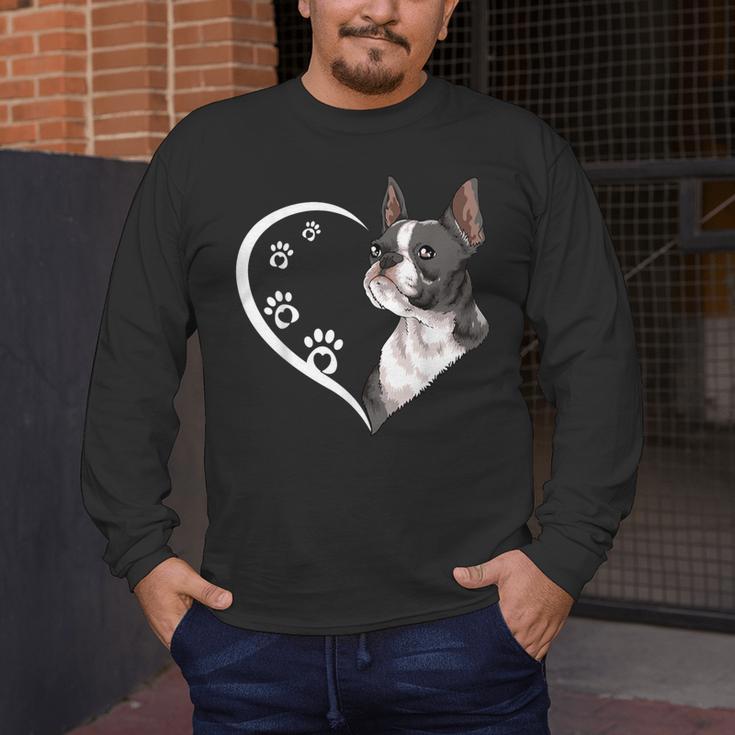 Boston Terrier Shirts For Women Girls Kids Heart Cute Men's Long Sleeve T-Shirt, funny design