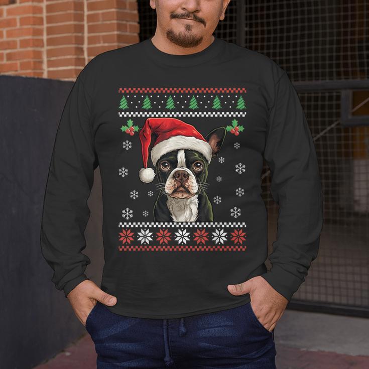 Boston Terrier Ugly Christmas Sweater Xmas For Adults Kids Men's Long Sleeve T-Shirt, funny design