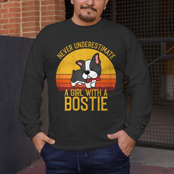Boston Terrier Never Underestimate a Girl With a Bostie Men's Long Sleeve T-Shirt, funny design