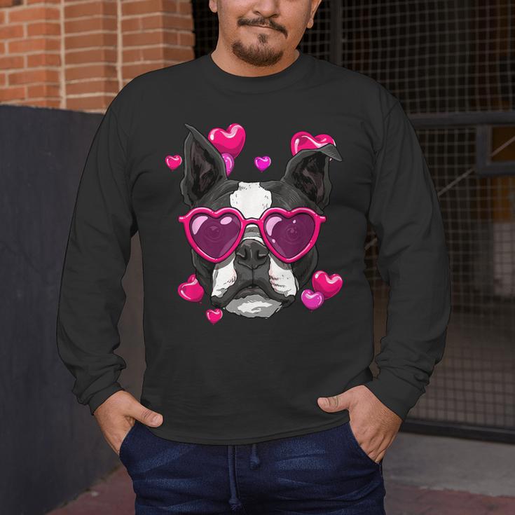 Boston Terrier Valentines Day Shirt Heart Dog Lover Men's Long Sleeve T-Shirt, funny design