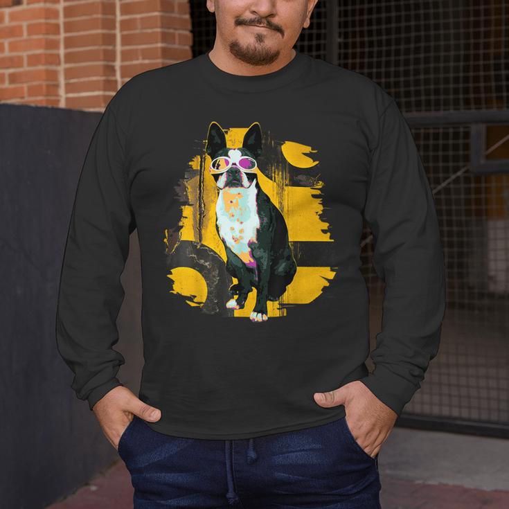 Boston Terrier s Mid-Century Modern Art s Street Grunge Men's Long Sleeve T-Shirt, funny design