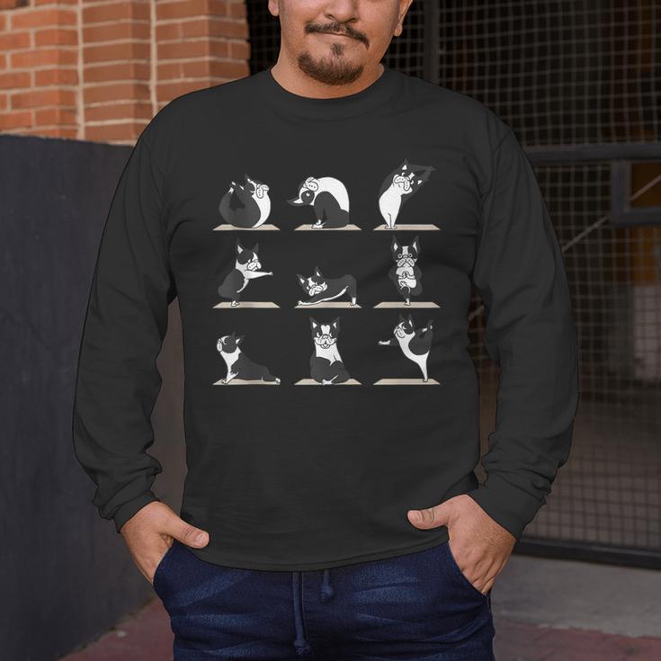 Boston Terriers Yoga Men's Long Sleeve T-Shirt, funny design