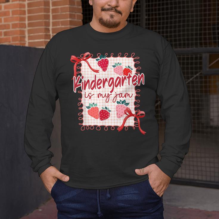 Bow Strawberry Kindergarten Is My Jam Teacher Kinder Team Men's Long Sleeve T-Shirt, funny design Bow Strawberry Kindergarten Is My Jam Teacher Kinder Team Men's Long Sleeve T-Shirt, funny design