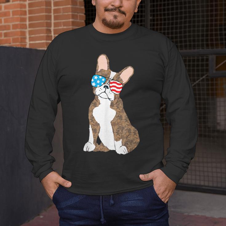Brindle Boston Terrier Dog Patriotic Shirt USA Flag Men's Long Sleeve T-Shirt, funny design