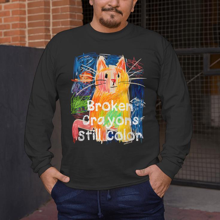 Broken Crayons Still Color Cat Teacher Men's Long Sleeve T-Shirt, funny design Broken Crayons Still Color Cat Teacher Men's Long Sleeve T-Shirt, funny design