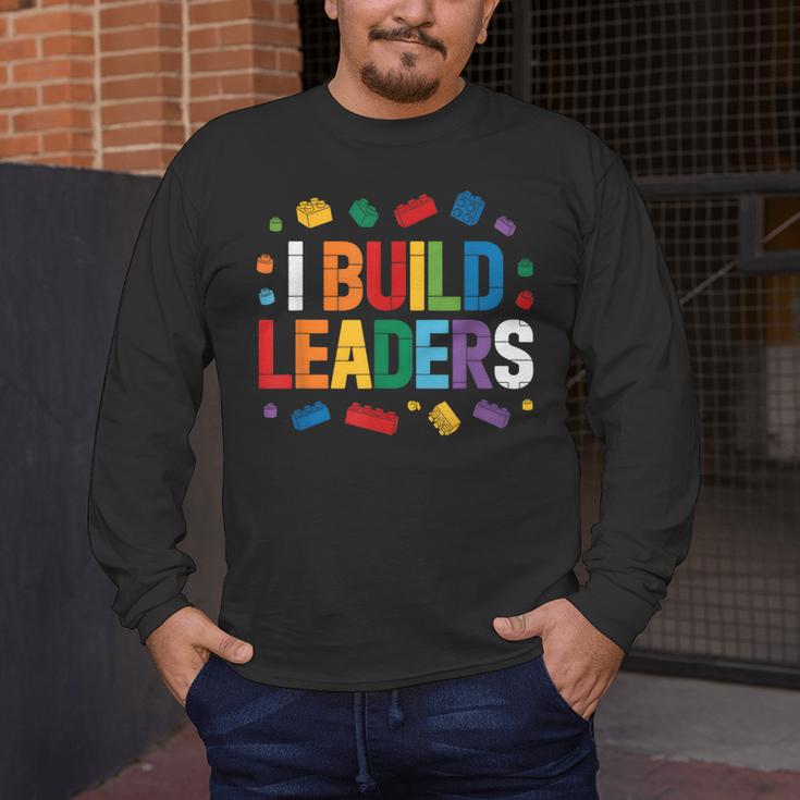 I Build Leaders Bricks Building Blocks Teacher Brick Builder Men's Long Sleeve T-Shirt, funny design